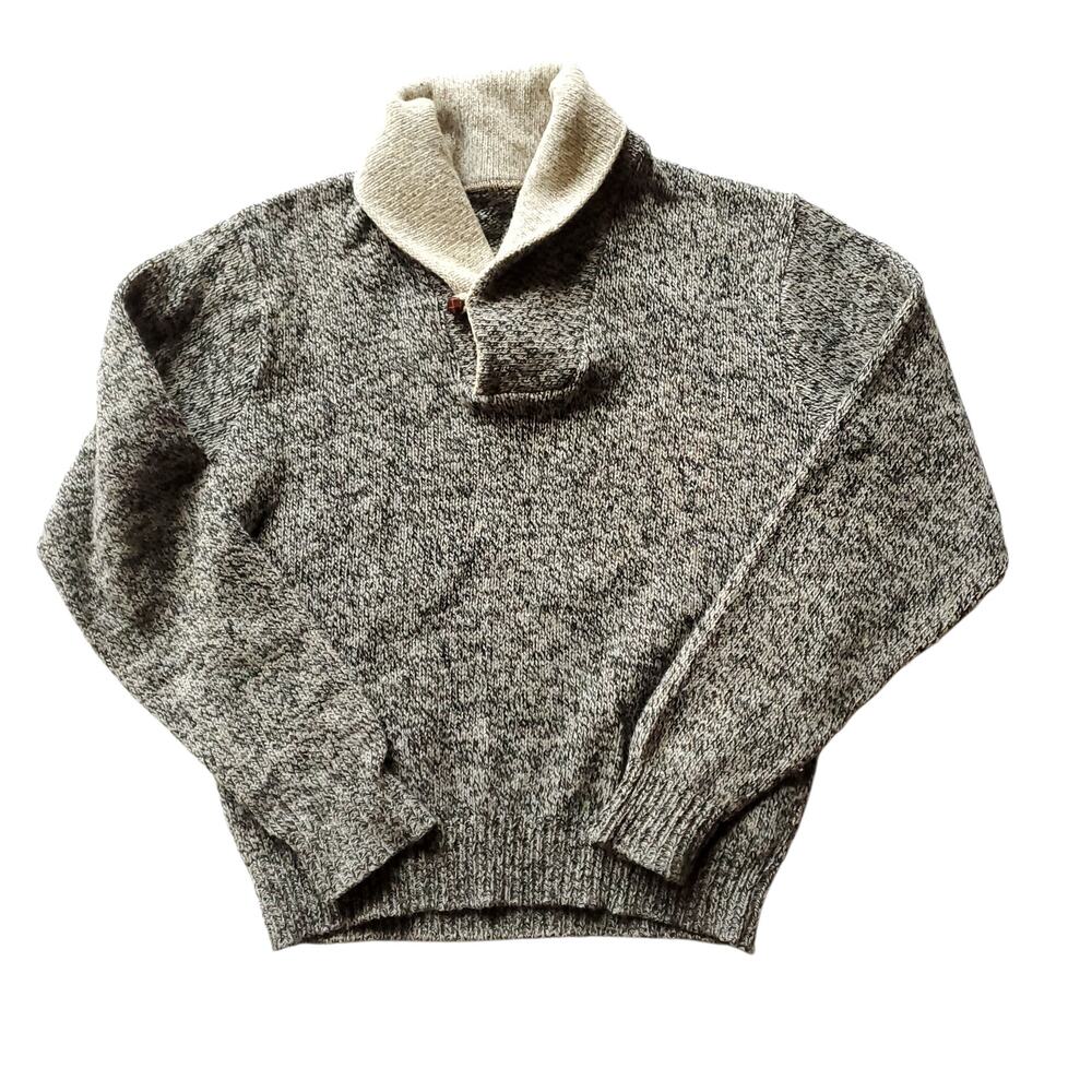 Vintage Grandpa Sweater Wool Blend Shawl Collar Pullover Gray Marled Loop Sz XL